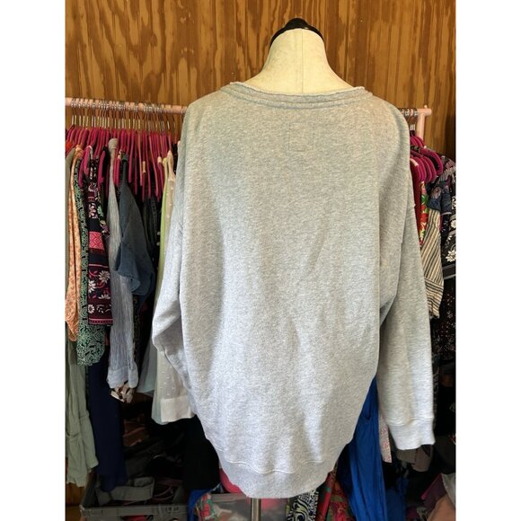 Aerie Lace Up Oversized Crew Sweatshirt Grey Long Sleeve Distressed Sz L - Picture 7 of 13